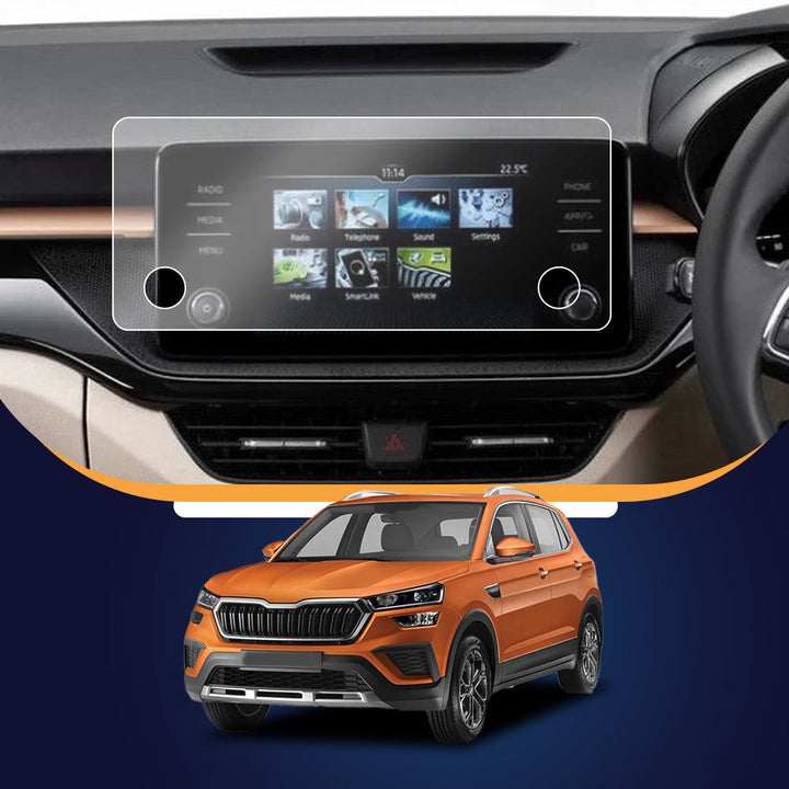 Skoda Kushaq dashboard with an outlined 8-inch infotainment screen guard