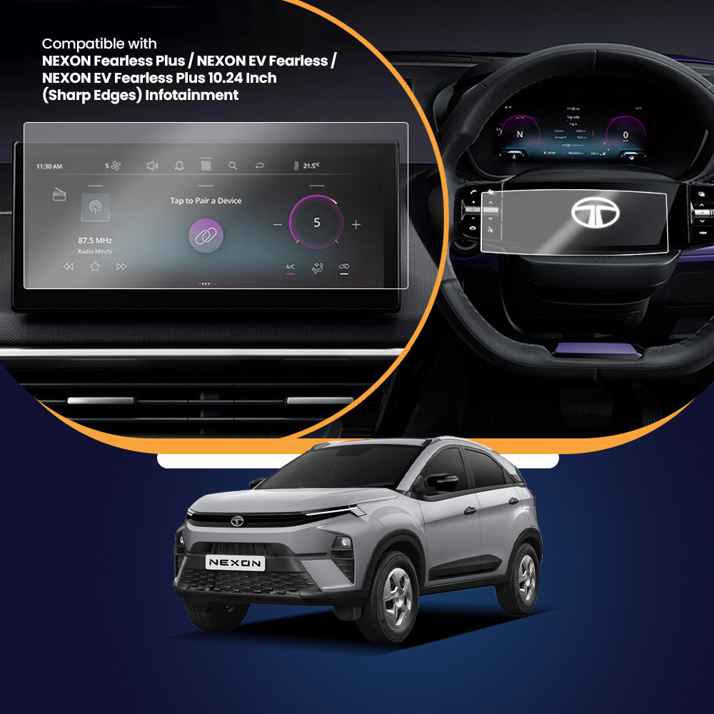 Tata Nexon Fearless Plus/ EV Fearless/EV Fearless Plus/ EV Empowered 10.24 inches ( SHARP EDGE) Screen Guard + Steering Guard
