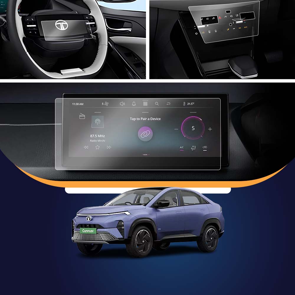 Tata Curvv EV 10.25 inch (SHARP EDGES) + Steering + AC Panel Screen Guard