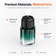 Premium materials: ribbed grip cap, one-button control and refillable tinted glass reservoir